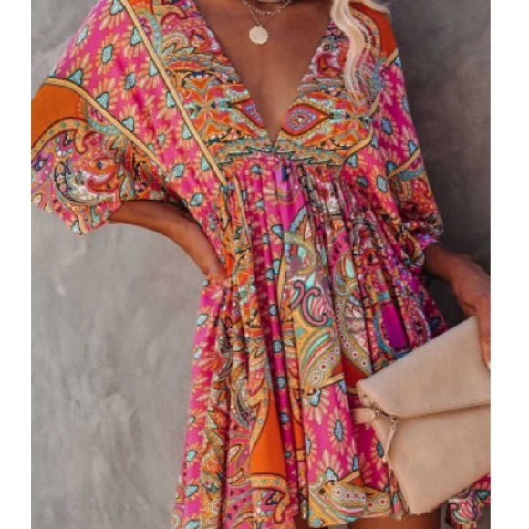 Boho Vintage Print Mini Dress - Picture 4 of 5